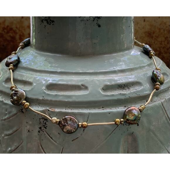 Gold Filled Peacock Coin Pearls Necklace and Earring Statement Set - Picture 1 of 10